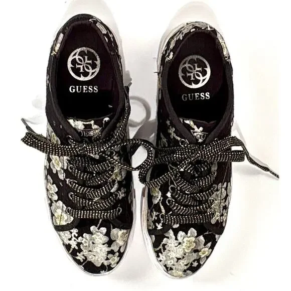 Guess Goodone5 Floral Shoes Size 9 Black Tennis Shoe Bloomcore Coquette Sneakers - Picture 4 of 11